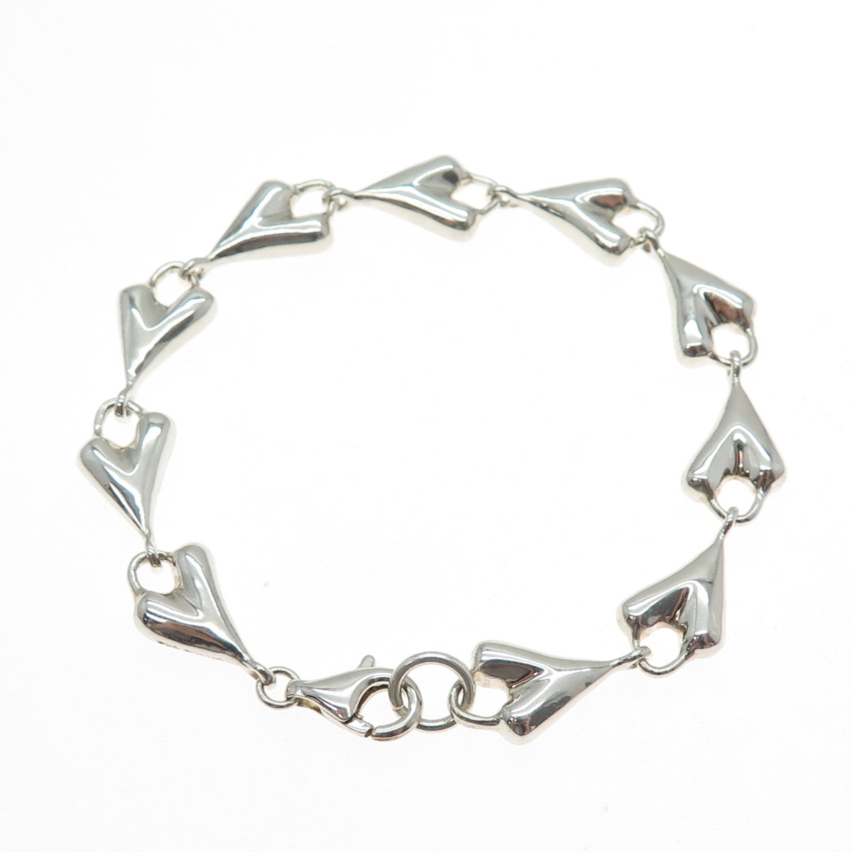 ROBERT LEE MORRIS 925 Sterling Silver Vintage Modernist Heart Link Bracelet 7"