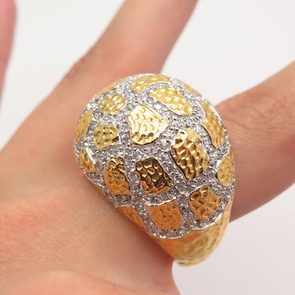 925 Sterling Silver Gold Plated Pave C Z Domed Ring Size 8.25