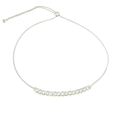 925 Sterling Silver Real White Diamond Curb Chain Adjustable Bolo Necklace 26"