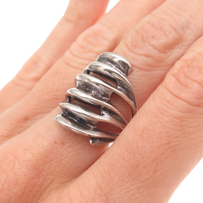 925 Sterling Silver Vintage Modernist Oxidized Ring Size 6.75