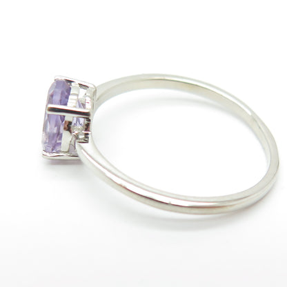 DAZZLERS 925 Sterling Silver Real Oval-Cut Amethyst Ring Size 8.25