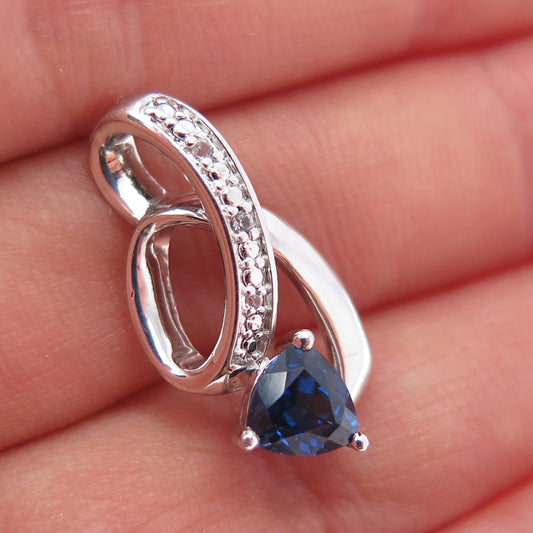 925 Sterling Silver Lab-Created Sapphire & Real White Topaz Slide Pendant