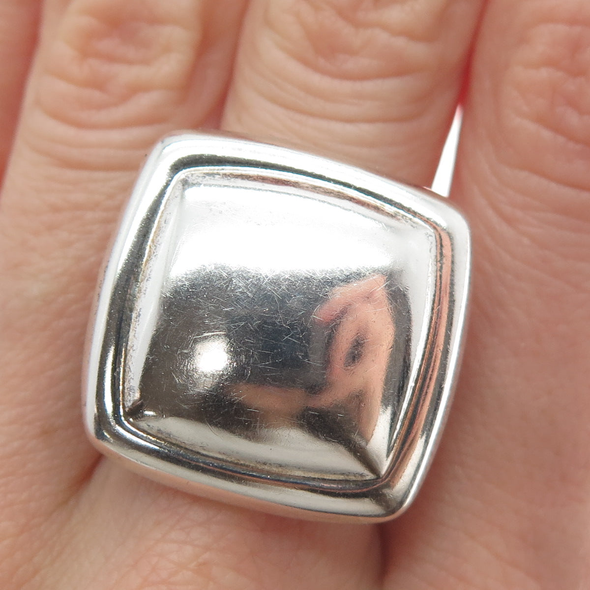 925 Sterling Silver Vintage EKA Mexico Modernist Square Ring Size 7.75