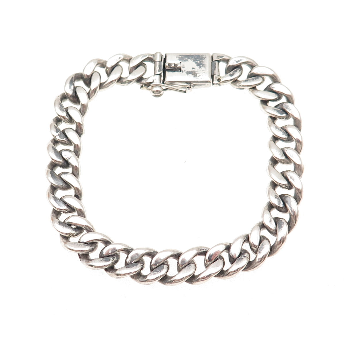 900 Silver Vintage Cuban Link Oxidized Bracelet 7"
