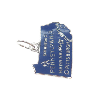 925 Sterling Silver Vintage Enamel Pennsylvania State Minimalist Charm Pendant