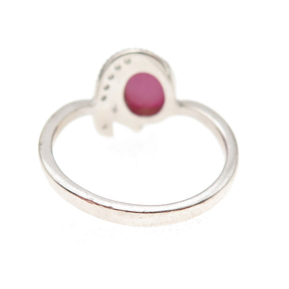925 Sterling Silver Real Ruby & C Z Modernist Ring Size 7
