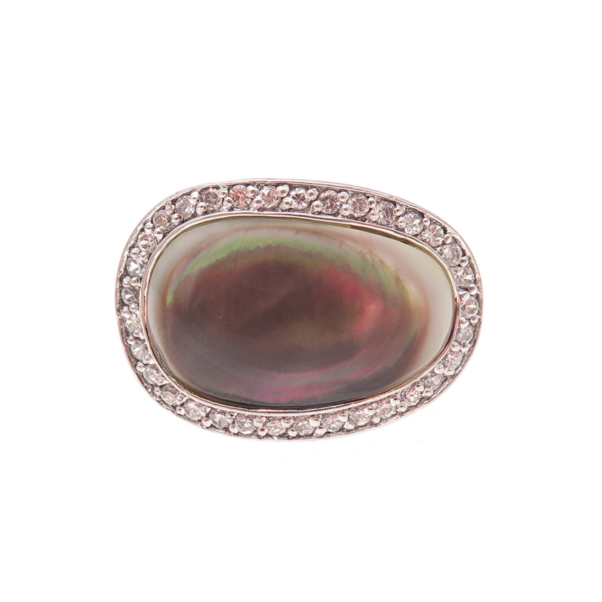 925 Sterling Silver Real Abalone Shell & C Z Modernist Ring Size 7.25