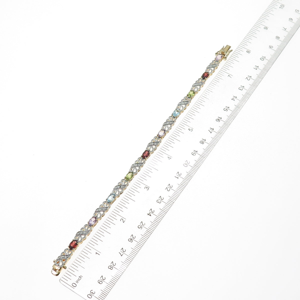 HAN 925 Sterling Silver Gold Plated Diamond Topaz Peridot Garnet Bracelet 7.25"
