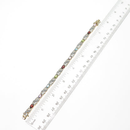 HAN 925 Sterling Silver Gold Plated Diamond Topaz Peridot Garnet Bracelet 7.25"