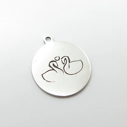 925 Sterling Silver USA Two In Town Swan Bird Charm Pendant