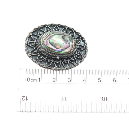 925 Sterling Silver Vintage Mexico Abalone Shell Locket Pin Brooch / Pendant