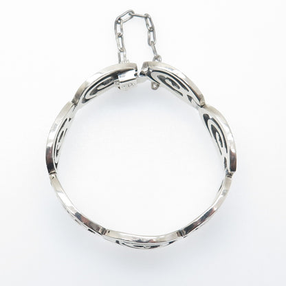 925 Sterling Silver Vintage Mexico Aztec Spiral Panel Link Bracelet 6.75"