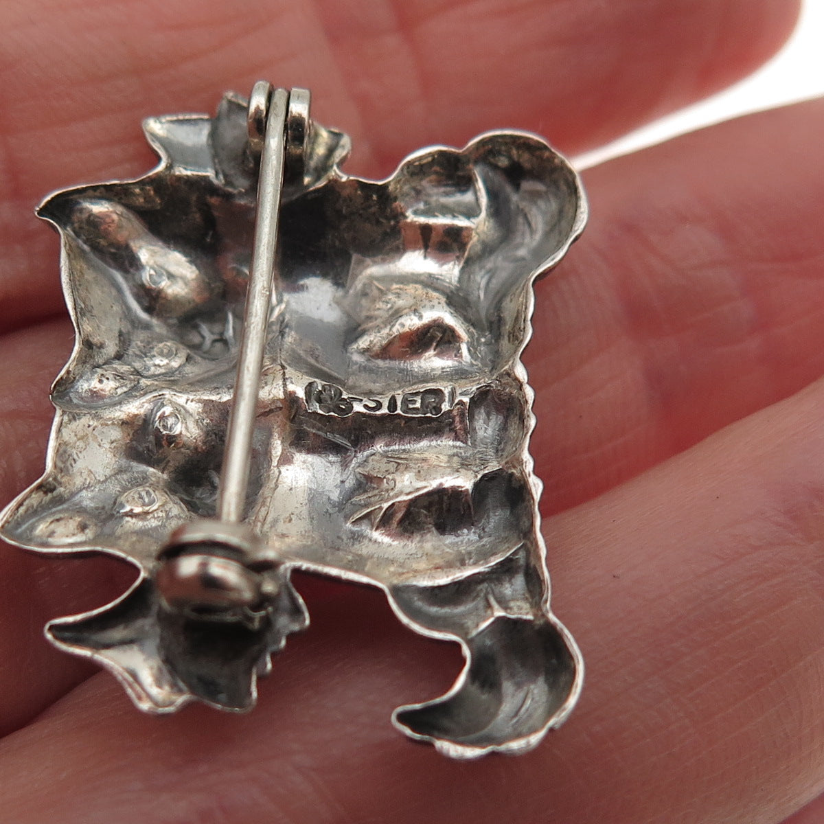 Beau 925 Sterling Silver Vintage Cat Couple Oxidized Pin Brooch