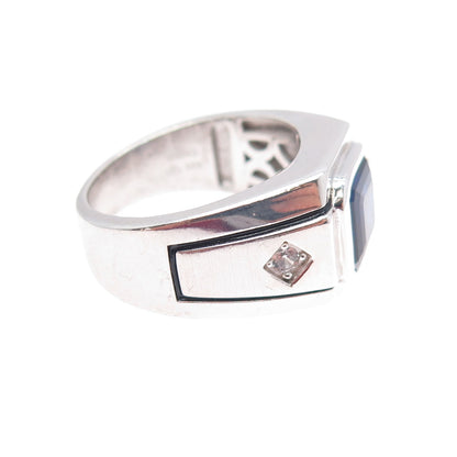 925 Sterling Silver Lab-Created Sapphire & Real White Topaz Ring Size 11.25