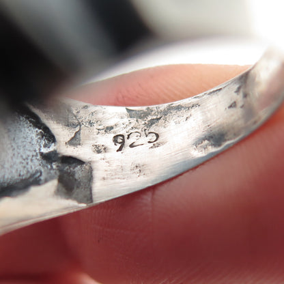 925 Sterling Silver Vintage Modernist Ribbed Oxidized Ring Size 7.75