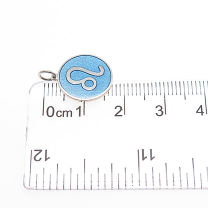 925 Sterling Silver Blue Enamel Leo Zodiac Round Tag Minimalist Charm Pendant