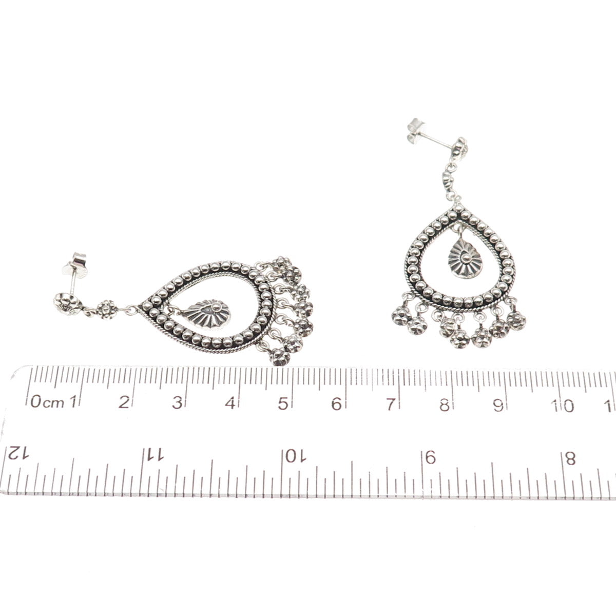 DP Doug Paulus 925 Sterling Silver Vintage Beaded Teardrop Dangle Earrings