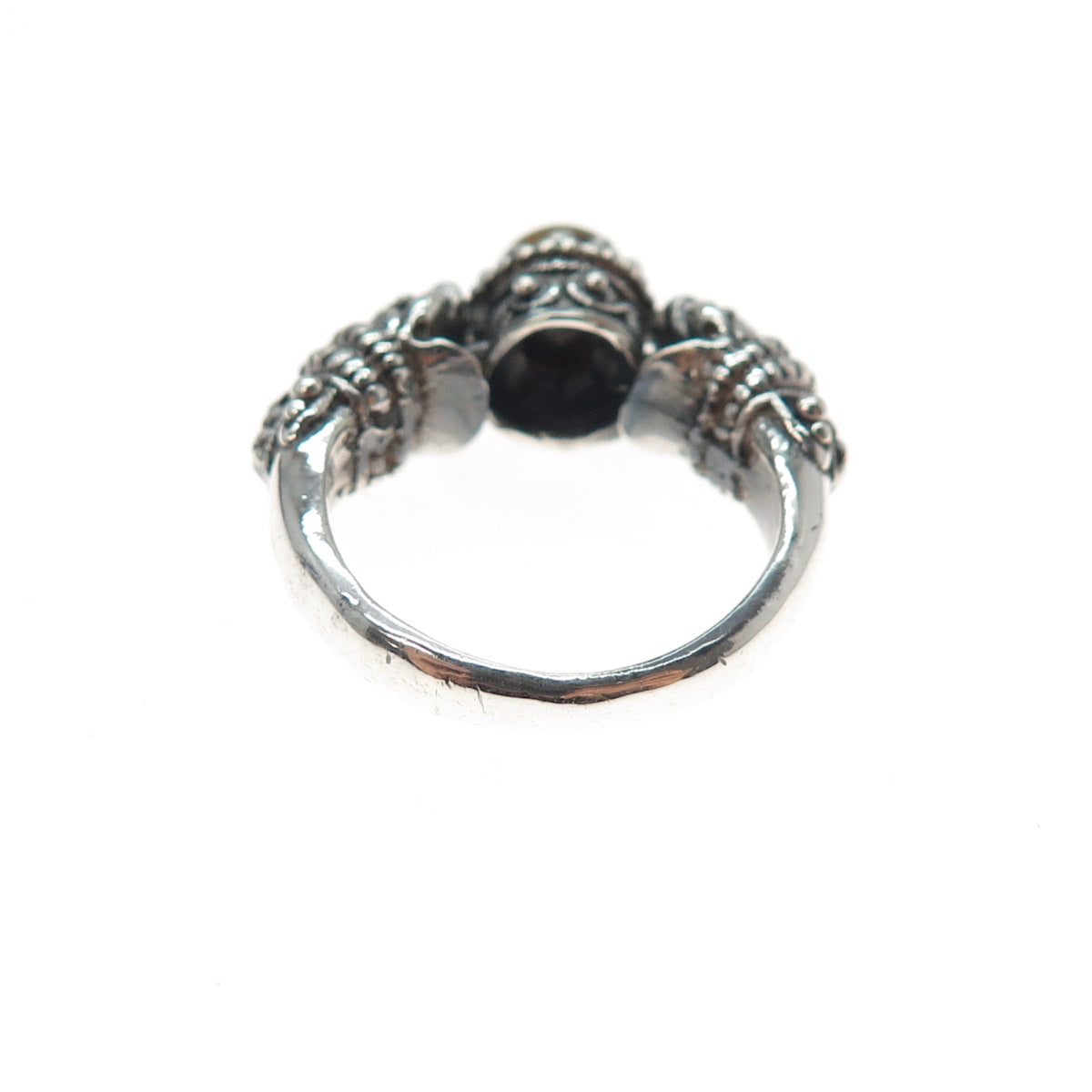 950 Silver Vintage Real Tiger Eye Dragon Oxidized Ring Size 5.5