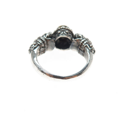 950 Silver Vintage Real Tiger Eye Dragon Oxidized Ring Size 5.5