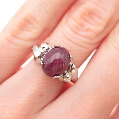 Vargas 925 Sterling Silver Antique Art Deco Real Ruby Floral Ring Size 4.5