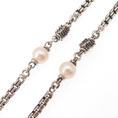 Michael Dawkins Sterling Silver Real Pearl By The Yard Box Chain Necklace 24"