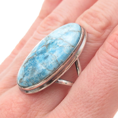 925 Sterling Silver Vintage Real Cabochon Larimar Ring Size 9.75