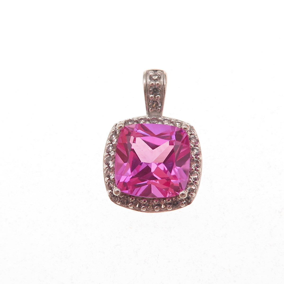 925 Sterling Silver Real White Topaz & Lab-Created Pink Sapphire Charm Pendant