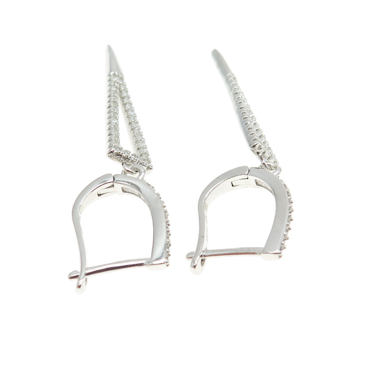 925 Sterling Silver Pave C Z Geometric Dangling Earrings