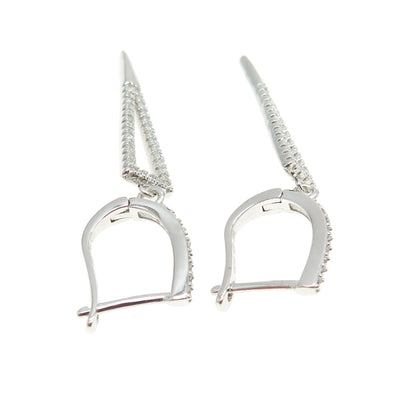 925 Sterling Silver Pave C Z Geometric Dangling Earrings