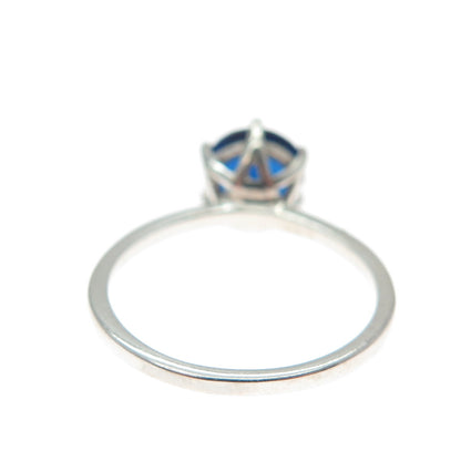 DAZZLERS 925 Sterling Silver Round-Cut Nano Blue Sapphire Ring Size 6.75