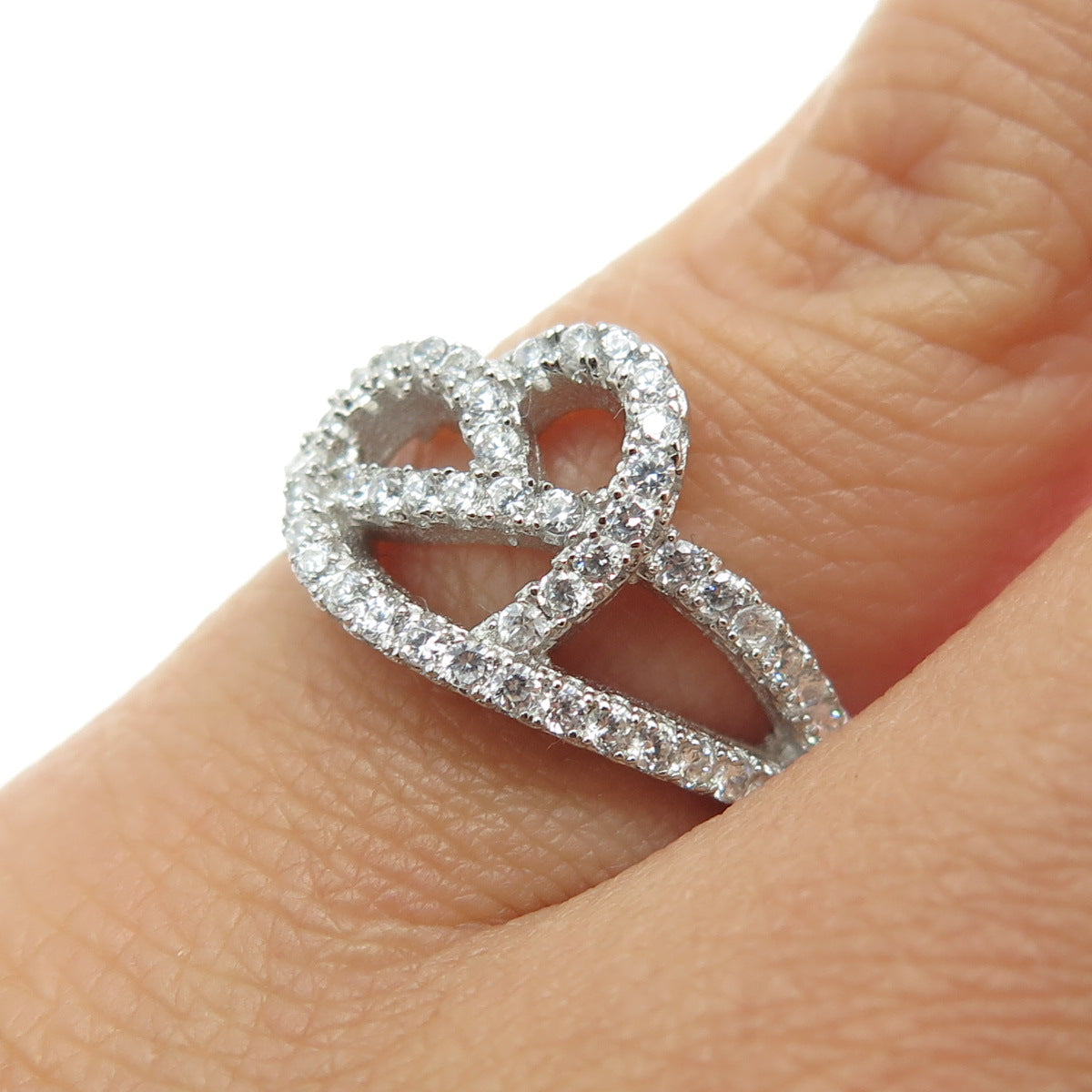 925 Sterling Silver Round-Cut C Z Heart Ring Size 5.5