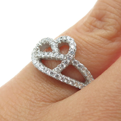 925 Sterling Silver Round-Cut C Z Heart Ring Size 5.5