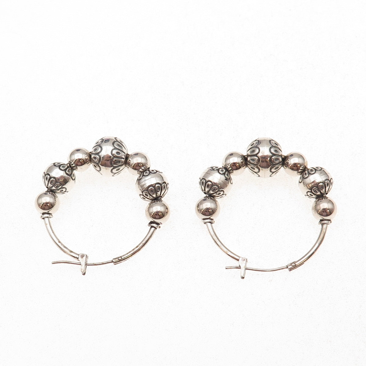 Carolyn Pollack Old Pawn 925 Sterling Silver Vintage Navajo Pearls Hoop Earrings