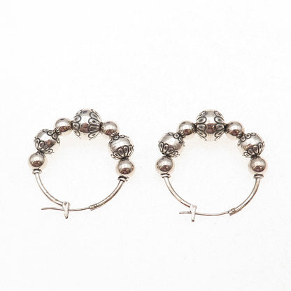 Carolyn Pollack Old Pawn 925 Sterling Silver Vintage Navajo Pearls Hoop Earrings