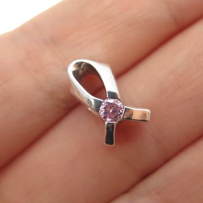 CHAMILIA 925 Sterling Silver Pink C Z Give Back Breast Cancer Slide Bead Charm