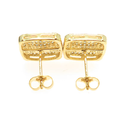 925 Sterling Silver Gold Plated Round-Cut C Z Stud Earrings