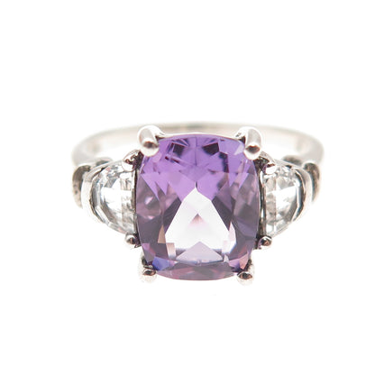 925 Sterling Silver Vintage Real Amethyst & White Topaz Ring Size 7