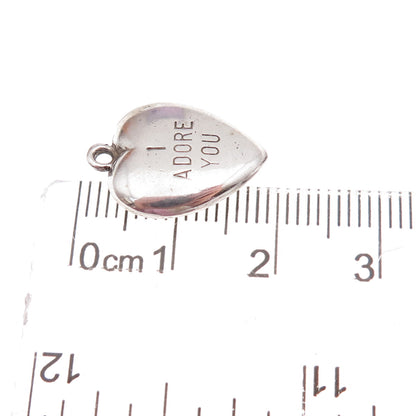 925 Sterling Silver Antique Art Deco I Adore You Chatelaine Heart Charm Pendant