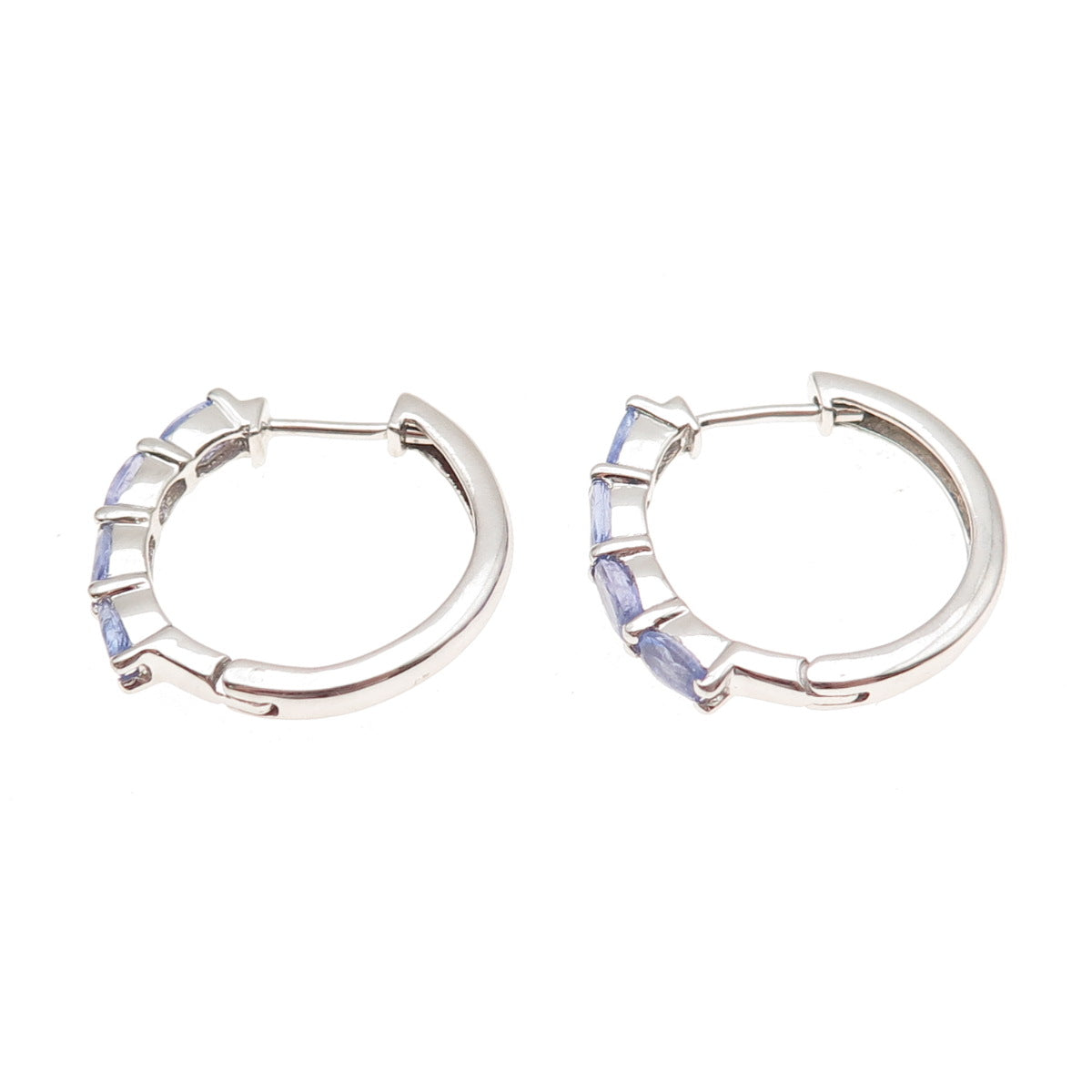 925 Sterling Silver Real Oval-Cut Tanzanite Hoop Earrings