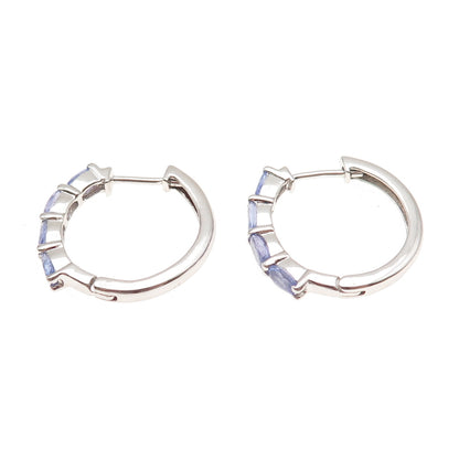 925 Sterling Silver Real Oval-Cut Tanzanite Hoop Earrings
