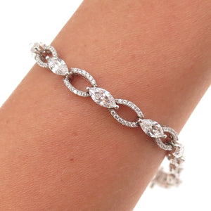 925 Sterling Silver Marquise & Round-Cut C Z Bracelet 6.75"
