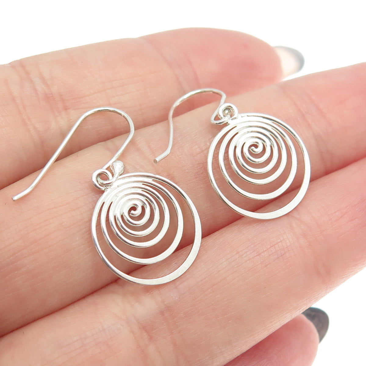 925 Sterling Silver Spiral Dangling Earrings