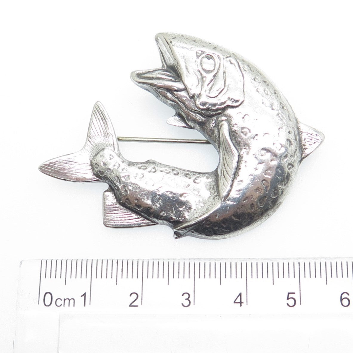 LINDA HESH 925 Sterling Silver Vintage Fish Modernist Pin Brooch