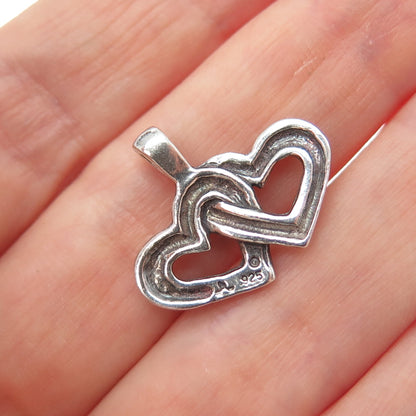 925 Sterling Silver Vintage Interlocked Couple Heart Oxidized Mini Charm Pendant