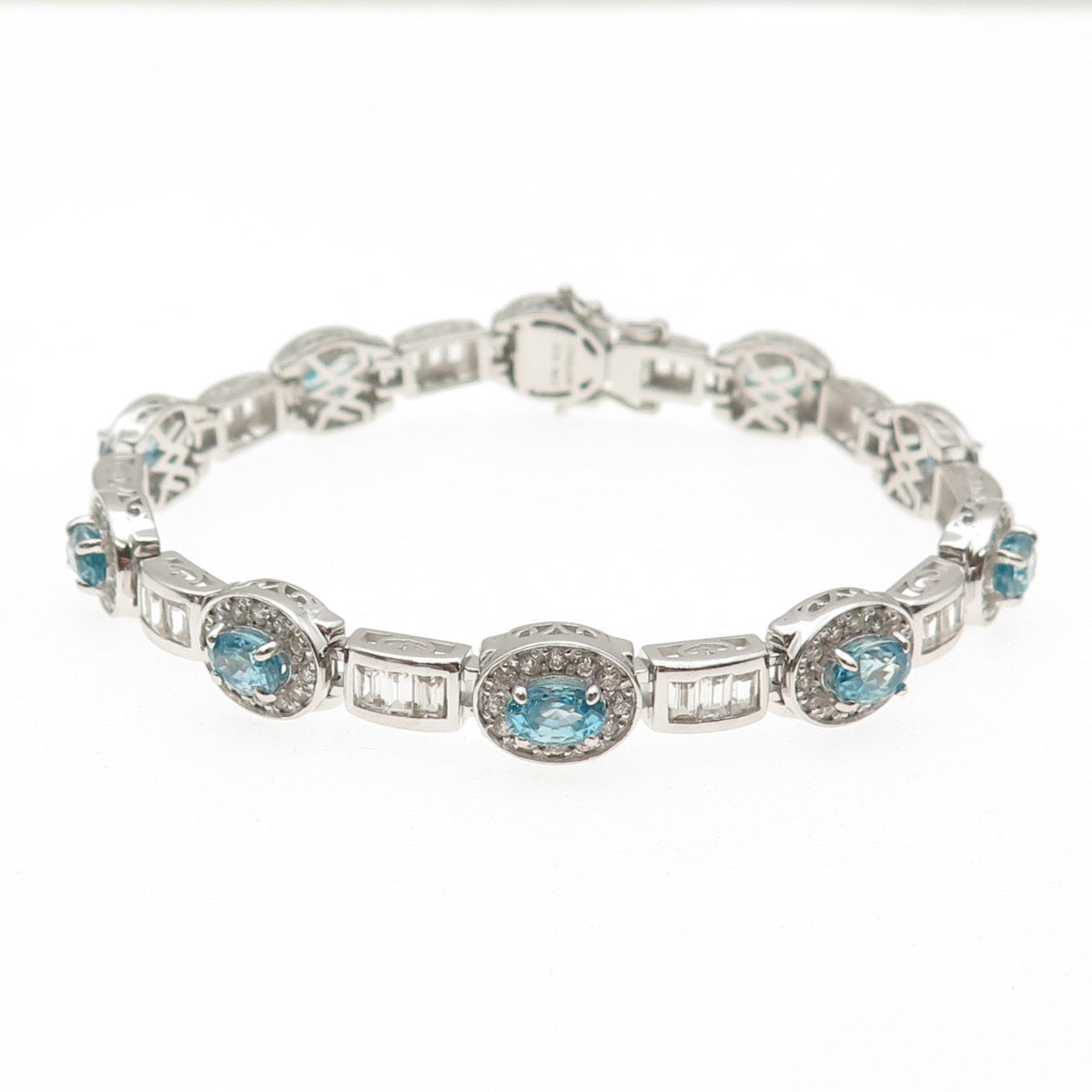 Carol Brodie MLD 925 Sterling Silver Real Blue & White Topaz Bracelet 7.25"
