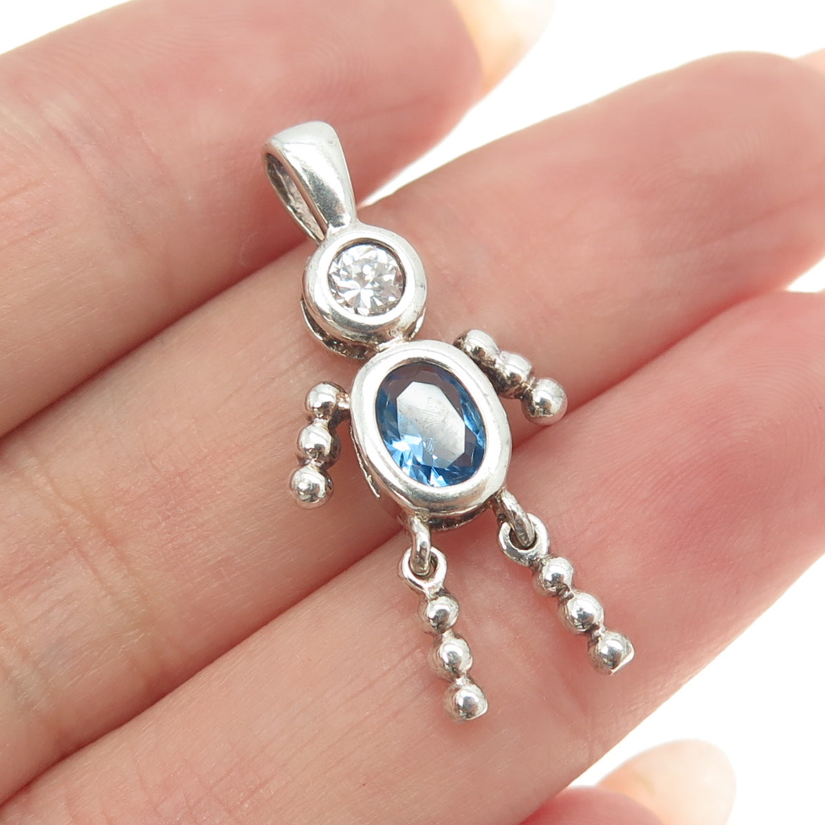 925 Sterling Silver Vintage Blue & White C Z December Birthstone Boy Pendant