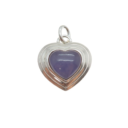 CNA PRANDA 925 Sterling Silver Vintage Real Lavender Jade Heart Charm Pendant