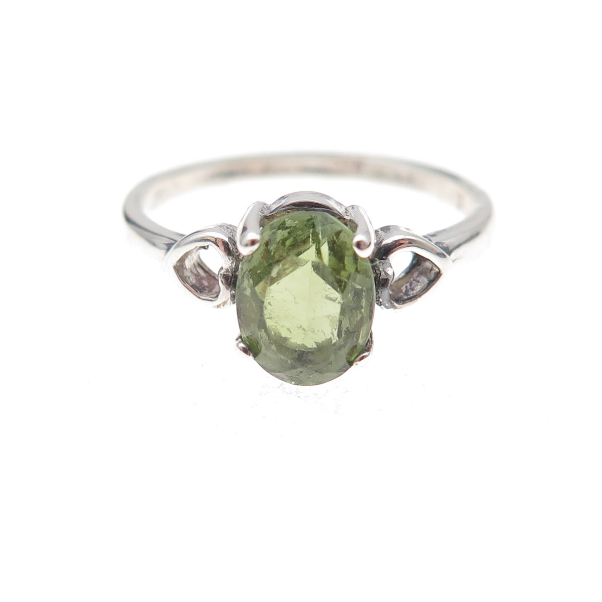 925 Sterling Silver Real Oval-Cut Peridot Heart Ring Size 6.25