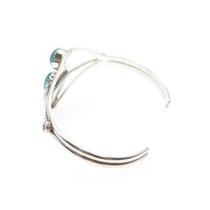 Old Pawn 925 Sterling Vintage Turquoise Floral & Feather Adjustable Bracelet 6"