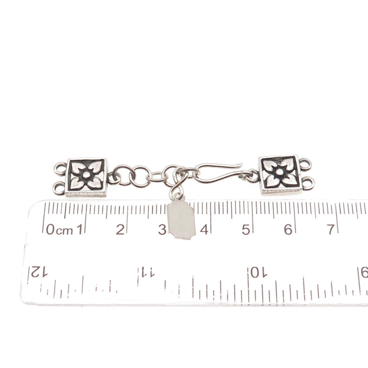 Tres Jolie 925 Sterling Silver Vintage Hook Lock Clasp Necklace Floral Ends